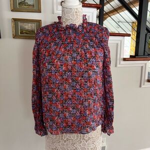 REBECCA TAYLOR Cosmic Flower Silk Blend Smocked Blouse Sz 0